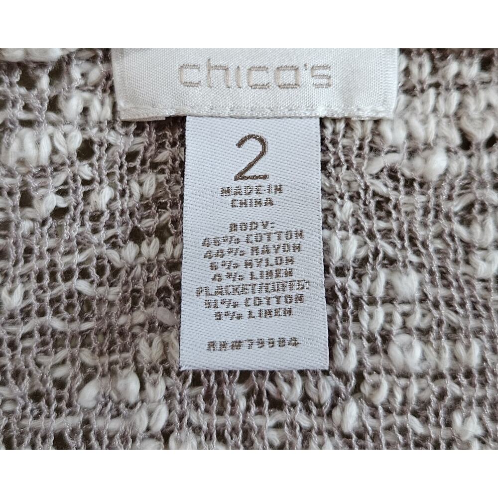 CHICO'S 2 Women's 12 14 Cardigan Sweater Beige Cream Neutral Cotton Dolman 48" - Picture 3 of 6